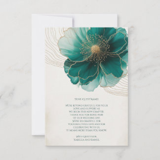 Teal Floral Gold Wedding Thank You  Tack Kort