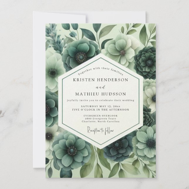 Teal Floral Opulent Romance Wedding Inbjudningar (Framsida)
