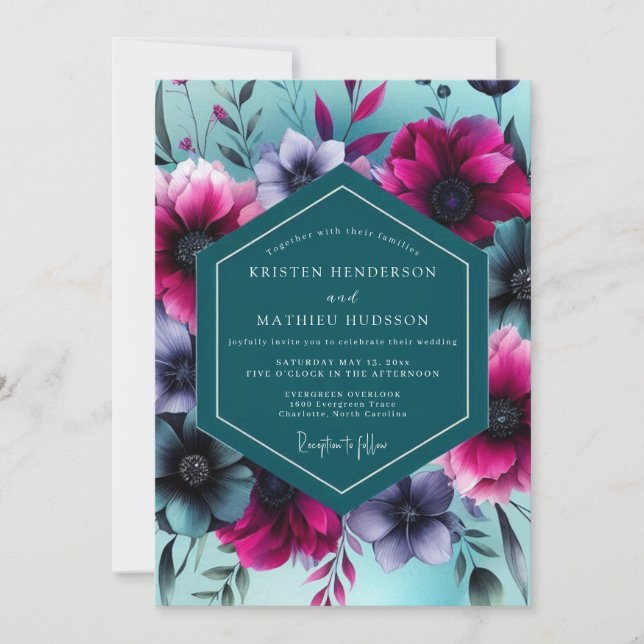 Teal Floral Whimsy Wedding Inbjudningar (Framsida)