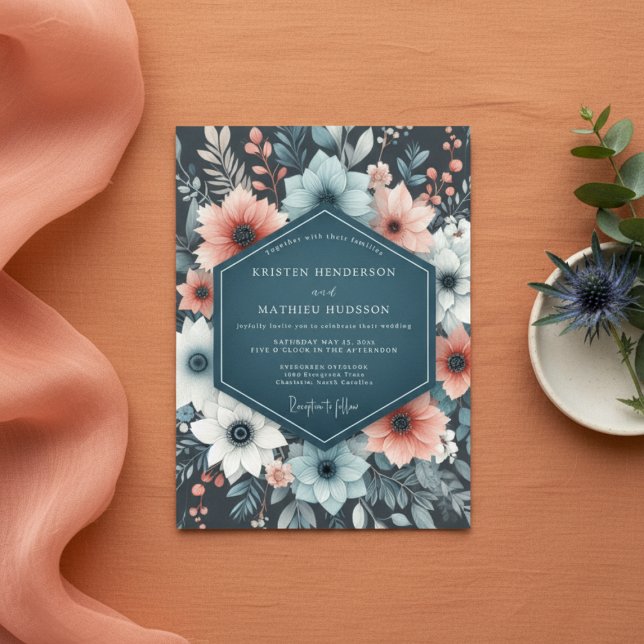 Teal Floral Whimsy Wedding Inbjudningar (Skapare uppladdad)