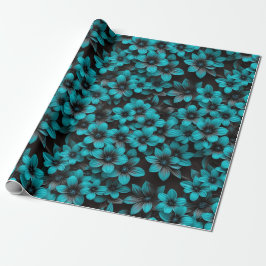 Teal Floral Wrapping Paper on Black Presentpapper