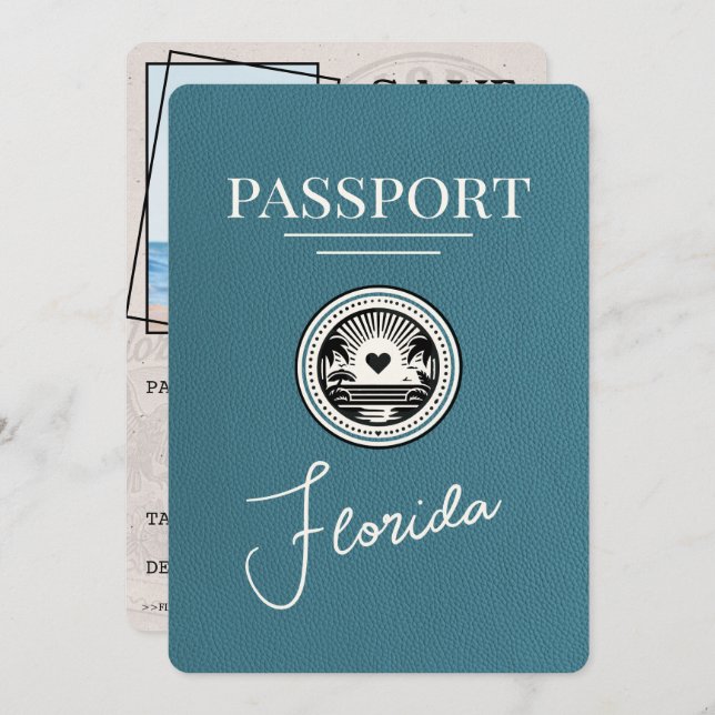Teal Florida Passport Spara datum Spara Datumet (Fram/baksida)