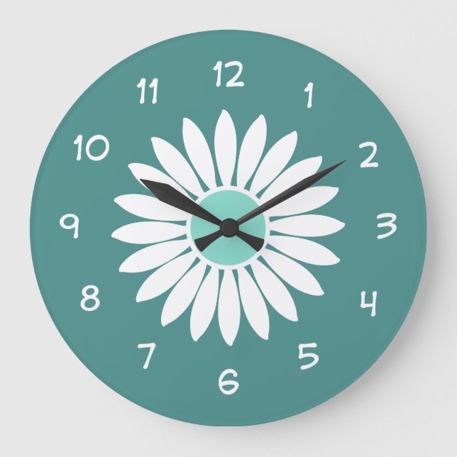 Teal Flower Kitchen Clock Stor Klocka (Framsida)