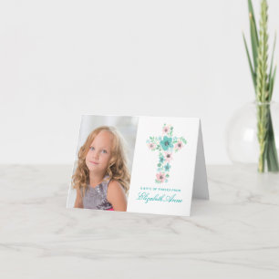 Teal Flower Kor First Communice Tack Kort