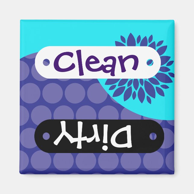 Teal Flower Lila Clean Dirty Dishwasher Magnet (Framsidan)