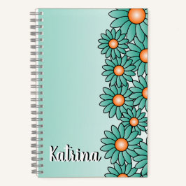Teal Flower Notebook för Office, Spiral bärbar dat