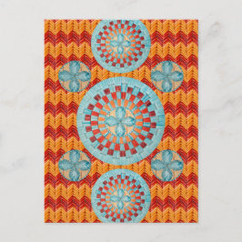 Teal Flower Orange Chevron Design Vykort