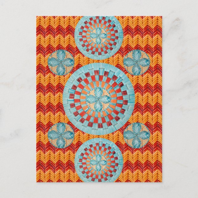 Teal Flower Orange Chevron Design Vykort (Framsida)