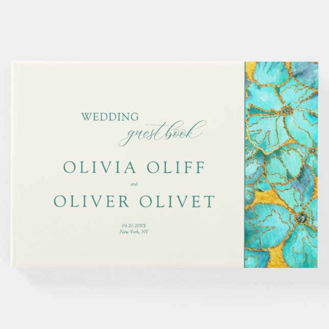 Teal Flowers Bröllop Gästböcker (Framsida)
