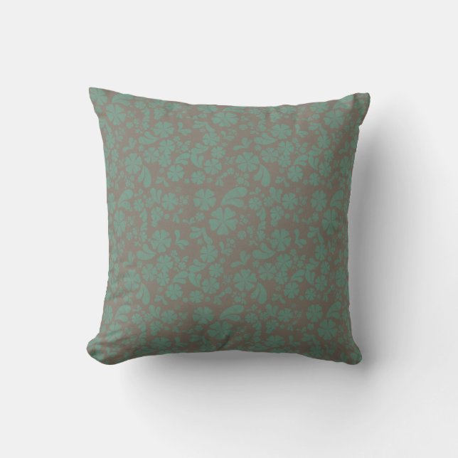 Teal Flowers on Grått MOJO Pillow Kudde (Framsida)