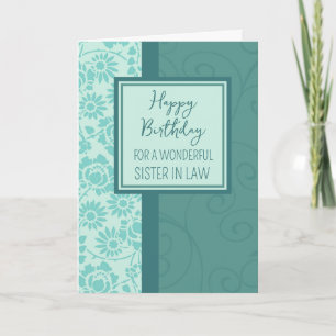 Teal Flowers Sister i Lag Birthday Kort