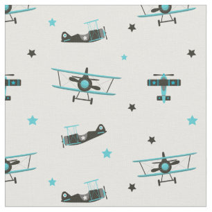 Teal flygande Retro-flygplan Stars Mönster Tyg