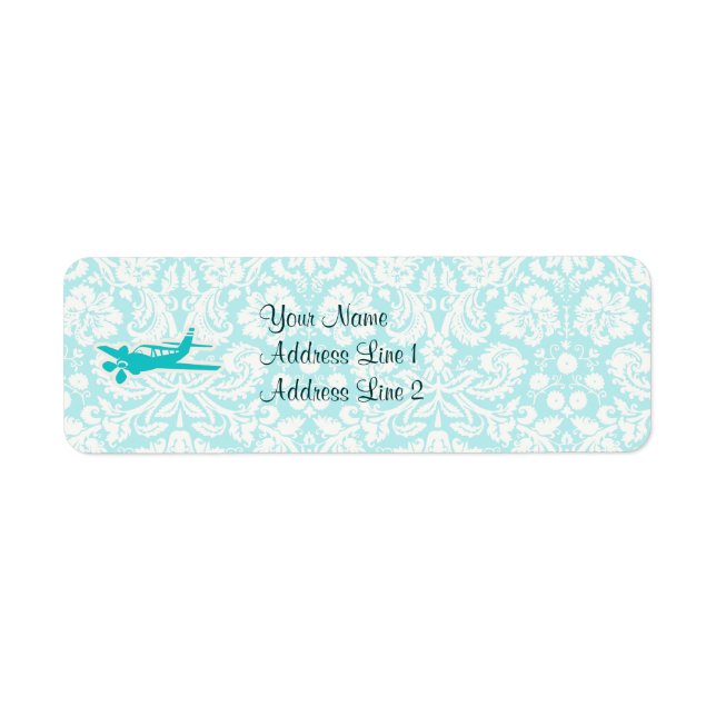 Teal Flygplan Returadress Etikett (Framsidan)