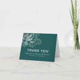 Teal Foliage Elegant bröllop Tack Kort