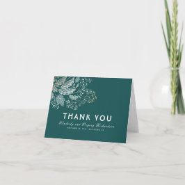 Teal Foliage Elegant bröllop Tack Kort