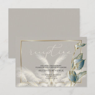 Teal Foliage Guld Ivory Pampas Grass Reception Inbjudningar
