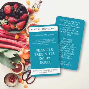 Teal Food Allergy Alert Personlig Chef Card Visitkort