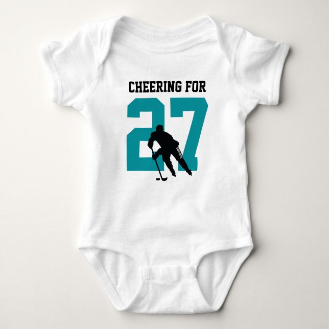 Teal for Anpassningsbar Hockey Player-nummer T Shirt (Framsida)