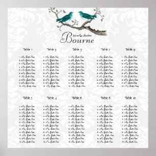 Teal Forest Love Bird Seating Chart Poster