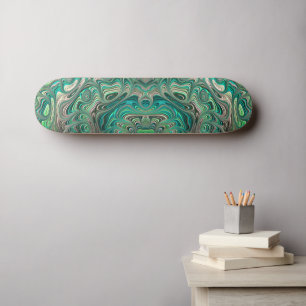 Teal Fractal Paua Abalone Snäcka Nautical Theme Ar Mini Skateboard Bräda 18,5 Cm