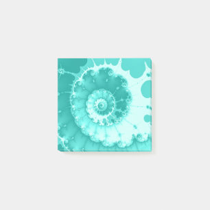 Teal Fractal Spiral 3x3 Post-it Block
