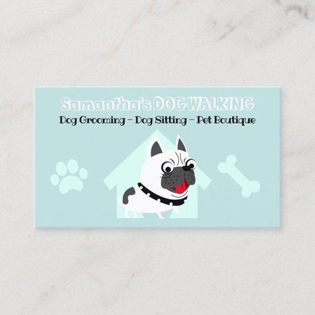 Teal Fransk Bulldog Pet Sitter Dog Walker Groomer Visitkort (Framsida)