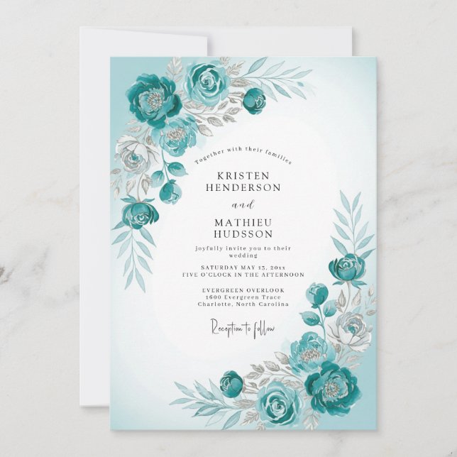 Teal Frosty Winter Wedding Inbjudningar (Framsida)