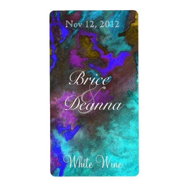 Teal Fusion 2 Bröllop Vin-etikett Fraktsedel (Framsidan)