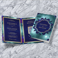 Teal Galaxy Blue Mandala QR-kod Indiska Bröllop