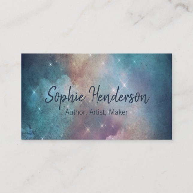 Teal Galaxy och Navy Blue Artistic Author Visitkort (Framsida)