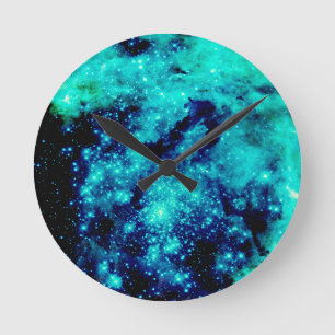 Teal Galaxy Rund Klocka