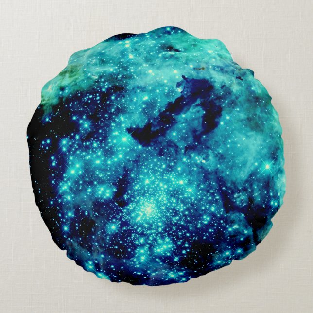 Teal Galaxy Rund Kudde (Baksidan)