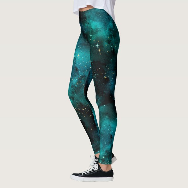 Teal Galaxy Series Design 1 Leggings (Vänster)