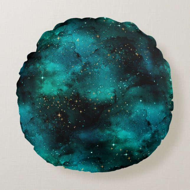 Teal Galaxy Series Design 1 Rund Kudde (Framsidan)