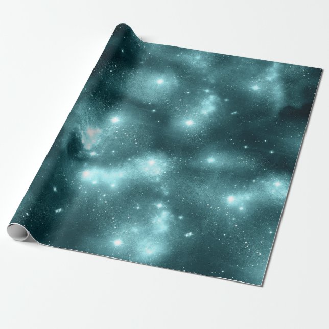 Teal Galaxy Series Design 3 Presentpapper (Utrullad)