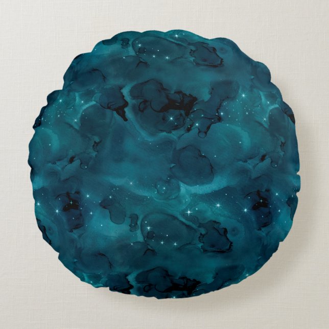 Teal Galaxy Series Design 5 Rund Kudde (Framsidan)