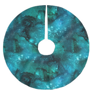 Teal Galaxy Series Design 6 Julgransmatta Borstad Polyester