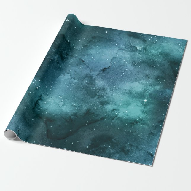 Teal Galaxy Series Design 7 Presentpapper (Utrullad)