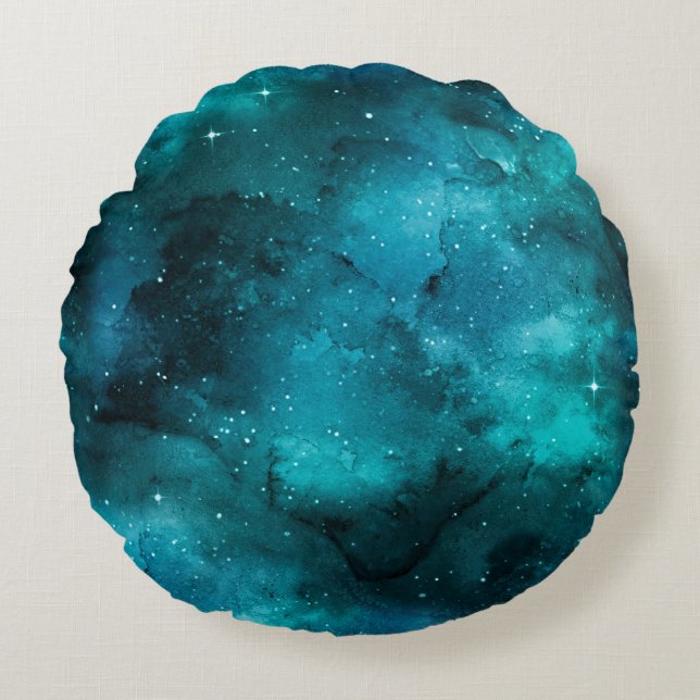 Teal Galaxy Series Design 7 Rund Kudde (Framsidan)