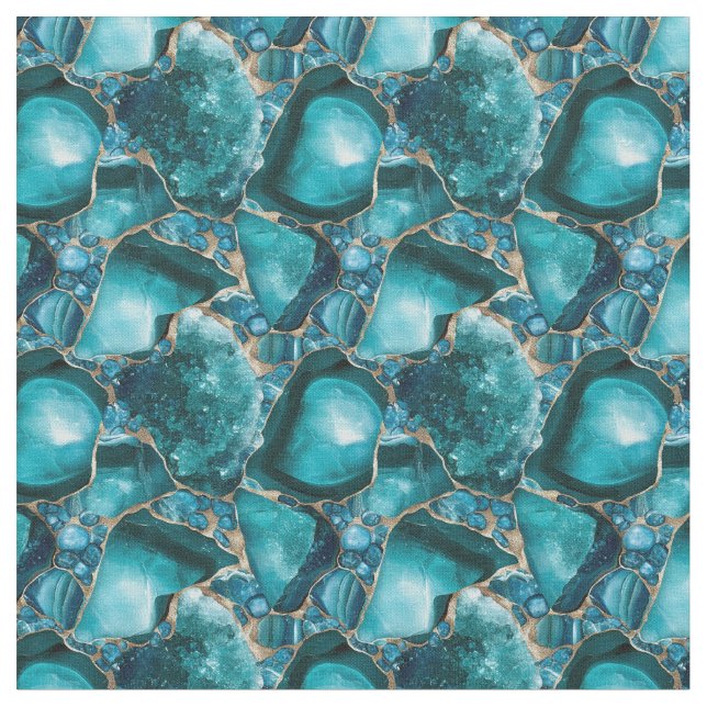 Teal Gemstones Tyg (Närbild)