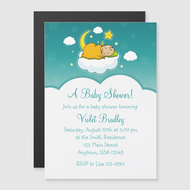 Teal Gender Neutral Baby Shower Magnetic Inbjudnin Magnetisk Inbjudningskort (Fram/baksida)
