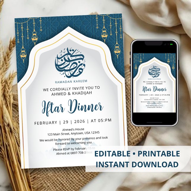 Teal Geometric Arch Ramadan Iftar Invitation Inbjudningar (Skapare uppladdad)