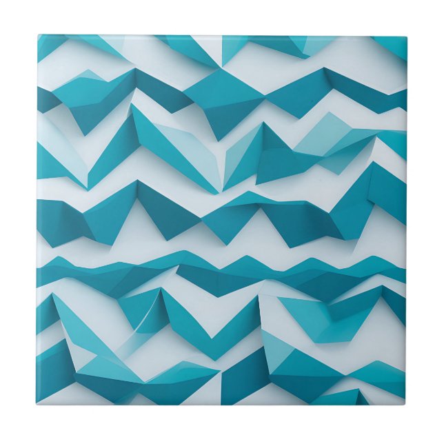 Teal Geometric Chevron 3D Pattern Kakelplatta (Framsidan)