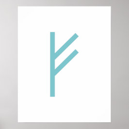 Teal Geometric Fehu (Prosperity) Viking Rune Poster