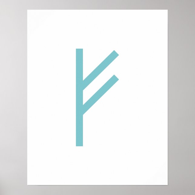 Teal Geometric Fehu (Prosperity) Viking Rune Poster (Framsidan)
