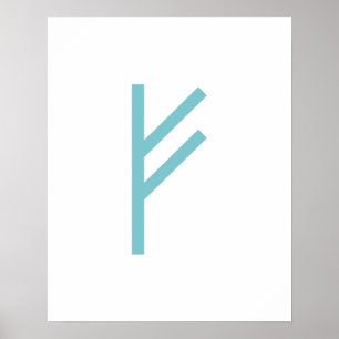 Teal Geometric Fehu (välstånd) Viking Rune Poster
