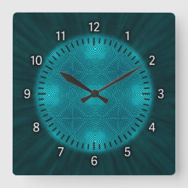 Teal Geometric Mönster Clock Fyrkantig Klocka
