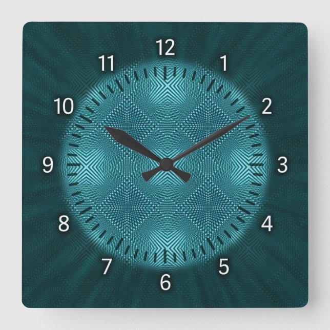 Teal Geometric Mönster Clock Fyrkantig Klocka (Framsida)