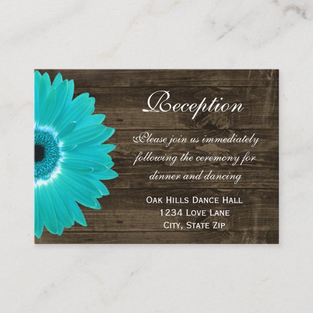 Teal Gerber Daisy bröllop Reception Direction Card Tilläggskort (Framsida)