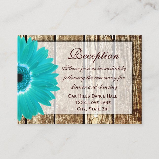 Teal Gerber Daisy bröllop Reception Direction Card Tilläggskort (Framsida)
